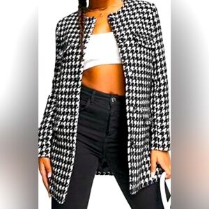 & Other Stories collarless dogtooth jacket 
COLOR: Black and white
SIZE: EU 32